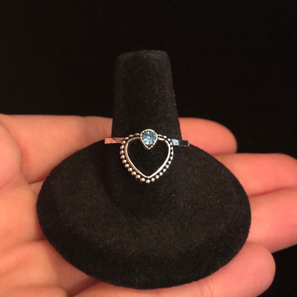 Silver Heart Ring with Blue Faux Gemstone